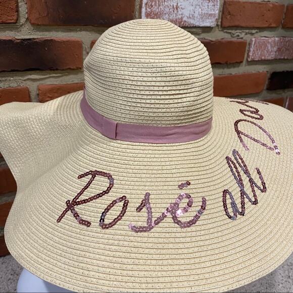 Euro Summer Express Floppy Straw Hat Rosé All Day Pink Ribbon - Picture 6 of 6